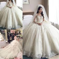 2016 Lace Wedding Dresses Long Sleeve Armonia Beads Tiered Ball Gown Bridal Dress Long Sleeve Ball Gown Wedding Dress Wedding Dress Organza Wedding Dress Train
