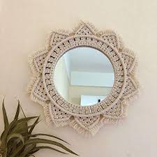 Brick wall and wooden stairs. Okasi Wall Hanging Mirror Handmade Macrame Fringe Boho Decor Round Decoration For Living Room Bedroom Corridor Apartment Living Room Baby Home Decor Wall Macrame Mirror Buy Online In Guernsey At Guernsey Desertcart Com Productid