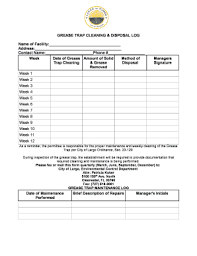 Fill out top of form with appropriate information 2. Fillable Online Grease Trap Cleaning Amp Disposal Log Address Contact Name Fax Email Print Pdffiller