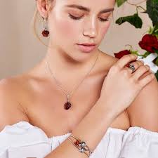 Sterling Silver Rose Necklace in Amber, English Rose Flower Pendant,  Statement Jewelry, Gift for Her