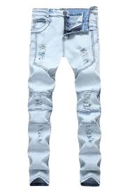 Mens Retro Solid Color Stretch Fitted Light Blue Ripped Jeans Light Blue Ripped Jeans Blue Ripped Jeans Designer Skinny Jeans
