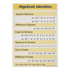 algebraic identities high school math poster math poster