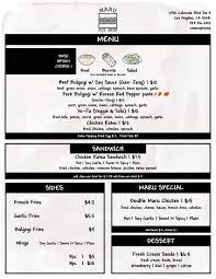Maru pit stop menu