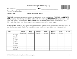 monitoring blood sugar log templates at