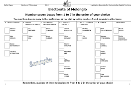 2012 Act Legislative Assembly Sample Ballot Papers Elections Act