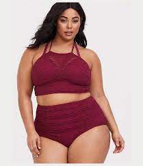 Torrid Burgundy Crochet Wireless Halter Bikini Top High Neck Bikinis High Neck Bikini Top Bikini Tops