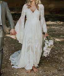 Fashion Long Sleeve Wedding Dress Long Length Dresses Short Vintage We Grizzlehair In 2020 70s Wedding Dress Bell Sleeve Wedding Dress Backyard Wedding Dresses