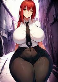 1girls ai generated braided hair breasts chainsaw man female hips  huge breasts light-skinned female light skin long hair looking at viewer  makima (chainsaw man) office lady red hair smile