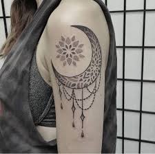 Moon And Mini Mandala Shoulder Tattoo From Ben Doukakis Bendoukakistattoo Lighthouse Tattoo Sydney Australia For Bo Tattoos Lighthouse Tattoo Moon Star Tattoo