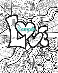 Instant Download Coloring Page Love Word Art Print Zentangle Inspired Doodle Art Printable Coloring Pages Sketch Book Coloring Pictures