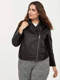 Faux Leather Jacket With Ponte De Roma Inserts In Every Story Leather Jacket Trendy Plus Size Fashion Plus Size Outfits