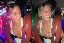 絶叫マシン・スリングショットでHなハプニング(2) ペチャパイの乳首がチョコンと顔出し！ - ヒロインの裸