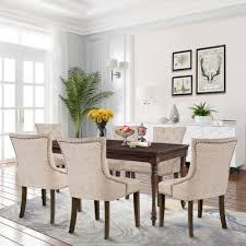 The first step is choosing an upholstery fabric and figuring out how much you need. Contemporary Accent Chair Fabric Tufted Upholstered Dining Chairs Set Of 6 Dining Room Chairs With Nailhead Trim Solid Wood Legs Classic Leisure Chair For Livingroom Bedroom Beige W12207 Walmart Com Walmart Com