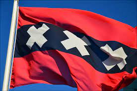 The current design of the flag depicts three saint andrew's crosses and is based on the escutcheon in the coat of arms of amsterdam. 5 Principov Horoshego Flaga