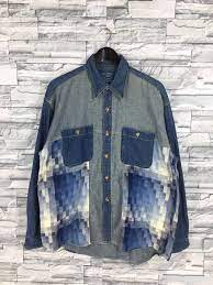 Vintage Jungle Storm Denim Shirt Large Mens Buttondown Flannel Etsy Vintage Denim Shirt Denim Shirt Western Denim Shirt