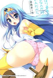 narusawa sora, sage (dq3), dragon quest, dragon quest iii, highres, 1girl,  ass, bare shoulders, between legs, blue eyes, blue hair, blush, breasts,  circlet, covered erect nipples, elbow gloves, fang, female focus, gloves,