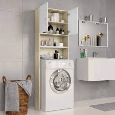 Free standing bathroom storage cabinet with large drawer. Amazon Com Vidaxl Washing Machine Shelf Washer Dryer Storage Shelf Toilet Bathroom Cabinet Above With 2 Doors And 2 Open Compartments White And Sonoma Oak 25 2x10x74 8 Inch Chipboard Appliances