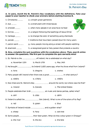 People dress up in green clothing, eat traditional foods and enjoy a few drink. Cultural Celebrations Esl Activities Worksheets