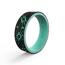 Featuring Two Layers Of Contrasting Silicone And An Engraved Pattern All Throughout The Strata Sil Silicone Rings Silicone Wedding Band Silicone Wedding Rings