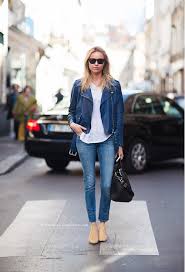 Photo French Voguettes Blue Leather Jacket Outfit Leather Jacket Outfits Blue Leather Jacket