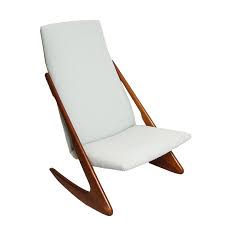 Vintage Danish Modern Teak Boomerang Style Upholstered Rocking Chair Rocking Chair Upholstered Rocking Chairs Vintage Danish Modern