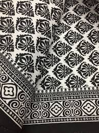 Black And White Floral Cotton Fabric Check Out Block Print Fabric Indian Fabric Black Floral Fabric Printed Matching Border Tribal Print Block Printing Fabric Printing On Fabric Indian Fabric