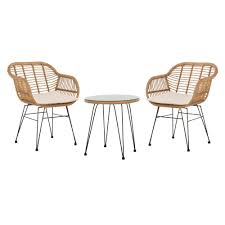 Safavieh Alton Light Brown 3 Piece Wicker Outdoor Bistro Set With Beige Cushions Pat9004c The Home Depot In 2020 Conversation Set Patio Seating Groups Beige Cushions