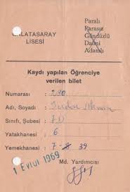 Galatasaray Lisesi Kayit Bileti 1969 Bit Mezat galatasaray lisesi kayit bileti 1969