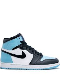 Jordan Air Jordan 1 High Og Unc Patent Leather Farfetch In 2020 Jordan Shoes Girls Nike Air Shoes Sneakers Blue