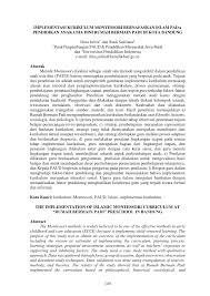 Pdf Implementasi Kurikulum Montessori Bernafaskan Islam Pada Pendidikan Anak Usia Dini Rumah Bermain Padi Di Kota Bandung