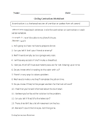 Circling Contractions Worksheet Abstract Nouns Pronoun Worksheets Reflexive Pronouns Worksheet