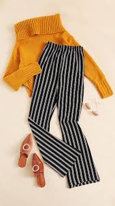 Black And White Striped Flare Pants Outfit Shein Black And White Casual Striped Elastic Waist Flare Leg Long Pants Patterned Pants Outfit Black And White Pants