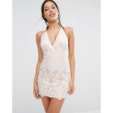 Missguided Lace Halter Neck Plunge Mini Dress 54 Liked On Polyvore Featuring Dresses White Plunge Mini Dress White Lace Cocktail Dress Short Lace Dress