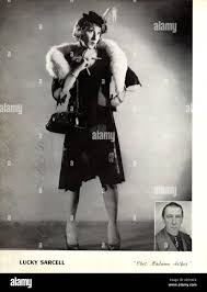 1954 c., PARIS , FRANCE : The french female impersonator performer LUCKY  SARCELL in crossdressing photo and the  natural  real appearance without  make-up and costume . Sarcell was one of