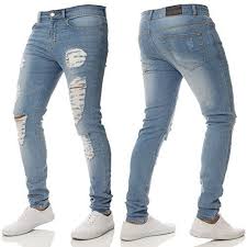 Enzo Men S Super Stretch Ripped Distressed Skinny Jeans Shopinzar Com Mens Skinny Ripped Jeans Blue Skinny Jeans Men Ripped Jeans Men