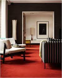 A light brown color carpet can make the owner of the room relaxed too. In This Room The Contrast Is Very Clear The Red Carpet Immediately Catches Your Eye And Gives Living Room Red Living Room Carpet Red Living Room Color Scheme