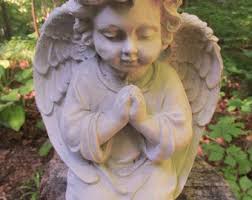 Grande 10 1/2 "Cemento Orando Arrodillado Niña Ángel Querubín Estatua de  Concreto