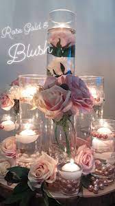 Rose gold centerpieces for weddings. Rose Gold Blush Centerpiece Rose Gold Wedding Decor Gold Wedding Decorations Candle Wedding Centerpieces