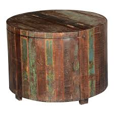 A rustic side table will have farmhouse charm with a distressed look and subdued design, adding a warm sense of comfort. Appalachian Rustic Reclaimed Wood Round Barrel Chest Accent End Table