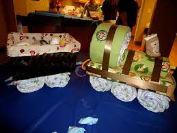 A Crafty Escape Homemade Train Baby Shower Centerpiece Train Baby Shower Baby Shower Gifts Baby Shower Centerpieces