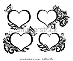 Set Of Beautiful Black And White Symbol Of A Heart With Floral Design And Butterfly For Greeting Cards And I Free Vector Art Heart Drawing Butterflies Vector