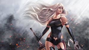 Hd Wallpaper A2 Nier Automata Blue Eyes Dust Fan Art Fantasy Weapon Wallpaper Flare She is a prototype of the yorha android line.