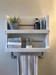 Bathroom Shelf With Towel Bar White Distressed Wood Shelf Etsy In 2020 Wall Mounted Bathroom Storage Diy Bathroom Storage Bathroom Shelf Organization