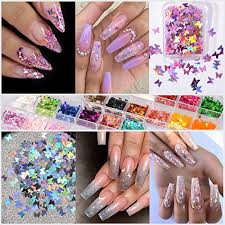 Clear acrylic butterfly nails purple. Warmfits 3d Holographic Butterfly Nail Glitter 24 Colors Set Splarkly Nail Sequins Flake Acrylic Manicure Paillettes Ultrathin Face Body Glitters For Nail Art Decoration Diy Crafting Pattern A Pricepulse