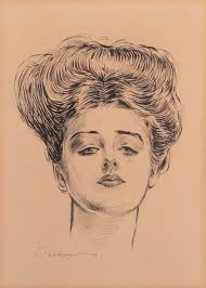 Charles Dana Gibson, New York, Maine, Massachusetts (1867-1944), A Gibson  Girl, ink