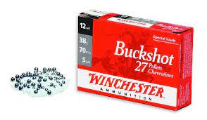 A type of large (lead) shot—from 0.24 to 0.36 inches in diameter—which fills shotgun shells used for hunting large animals, such as male deer (bucks). Winchester Buckshot 12 70 The Duke Gmbh