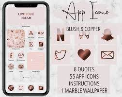 55 Set App Icons Blush And Copper Aesthetic Iphone Ios 14 App Covers Widget Quotes Marble Wallpaper Home Screen Theme Homescreen App Icon Iphone Apps