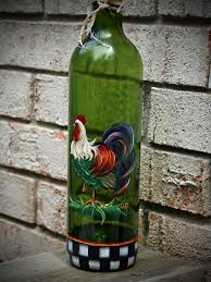 Olive Oil Dispenser With Hand Painted Rooster Custom Order For Kelly Painted Wine Bottles Bottle Painting Wine Glass Art
