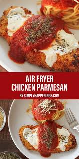 How To Make Air Fryer Chicken Parmesan With A Crispy Panko Parmesan Crust Melted Mozzarel Air Fryer Recipes Healthy Air Fryer Chicken Air Fryer Dinner Recipes