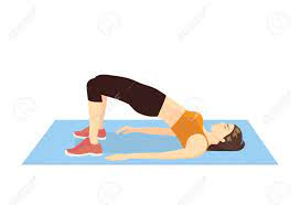 彼女の体を固めるためにヒップリフトで運動をしている女性。お尻のトレーニングに関するイラスト。のイラスト素材・ベクター Image 103193144